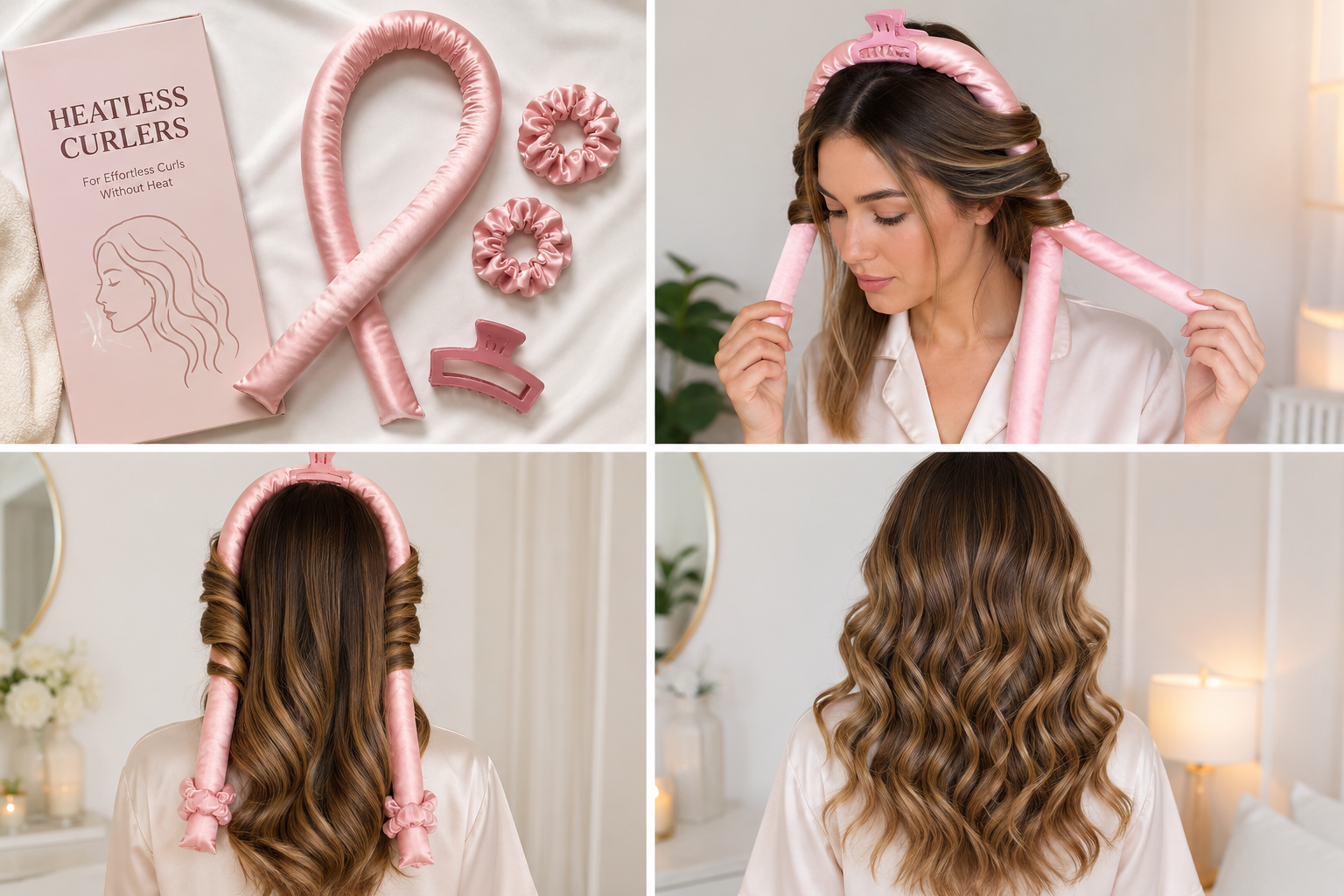 Heatless Hair Roller Headband – Silk No-Heat Curling Ribbon for Overnight Curls