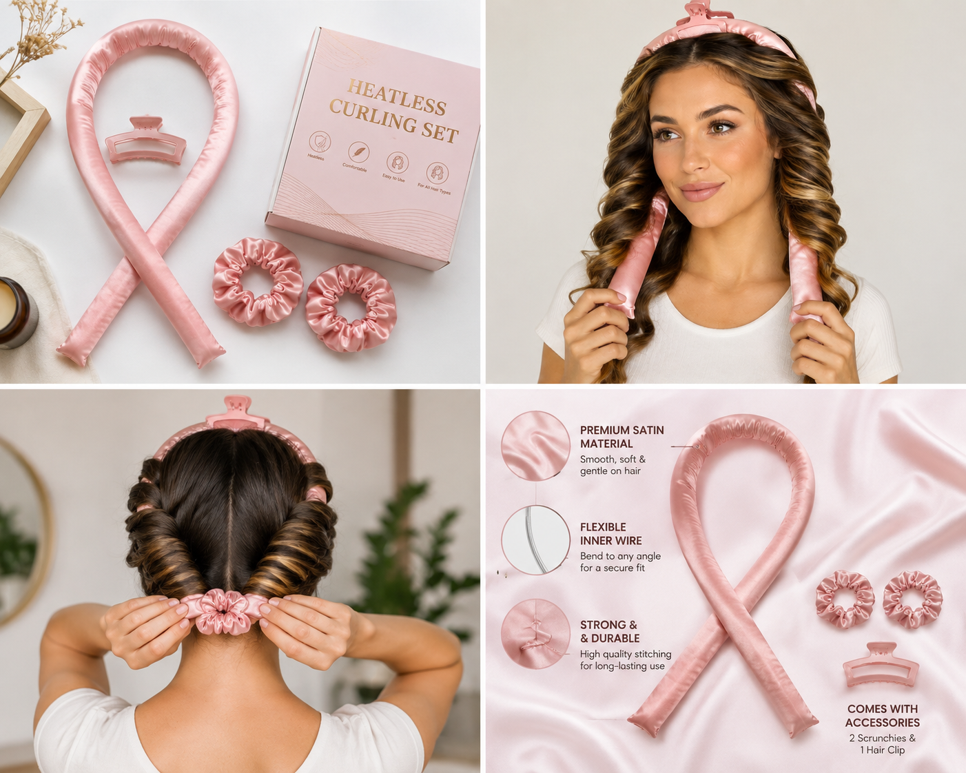 Heatless Hair Roller Headband – Silk No-Heat Curling Ribbon for Overnight Curls